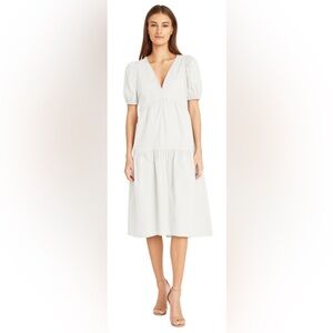 Donna Morgan Deep Ruffle V-Neck Midi Dress